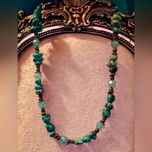 VTG Sterling Silver Turquoise & Blue Crystal Beaded Necklace
